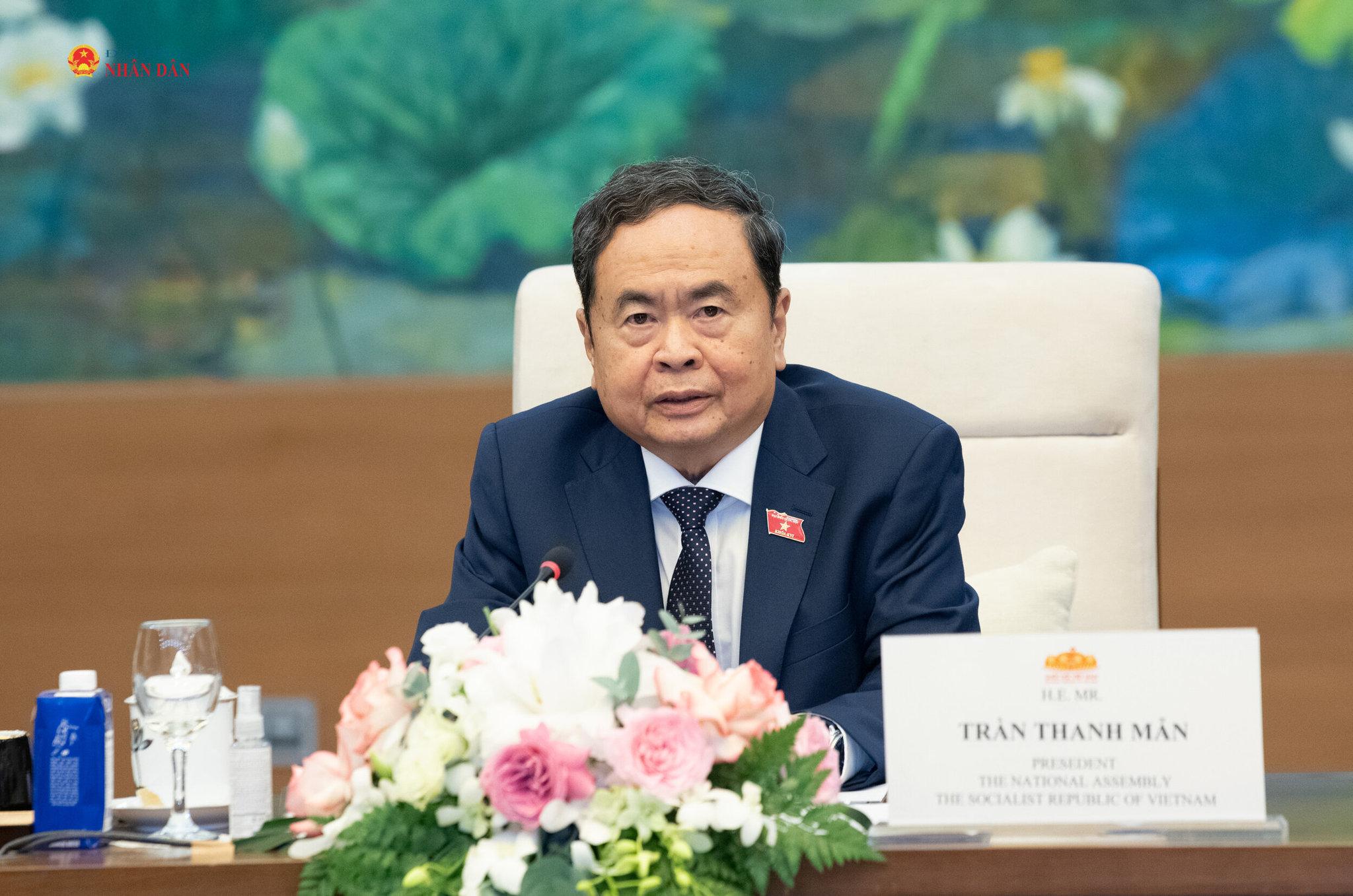 Chủ tịch Quốc hội Trần Thanh Mẫn phát biểu tại cuộc tiếp.