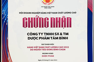 Dược phẩm Tâm Bình lần thứ 4 được bình chọn Hàng Việt Nam chất lượng cao