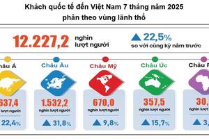 7 tháng thu hút 12,23 triệu lượt khách quốc tế, hơn 85% bằng đường hàng không