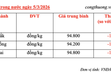 Giá cà phê hôm nay 5/3/2026: Đảo chiều giảm mạnh