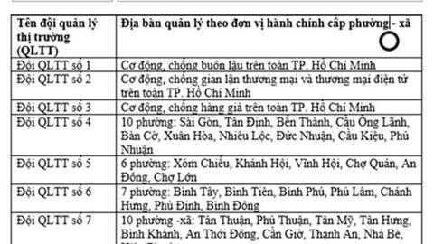 Chi tiết 23 đội Quản lý thị trường TP. Hồ Chí Minh sau hợp nhất