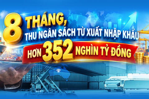 Infographic| 8 tháng, thu ngân sách từ xuất nhập khẩu hơn 352 nghìn tỷ đồng
