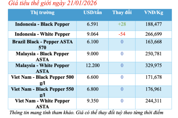 Giá tiêu hôm nay 21/1/2026: Giữ đà ổn định