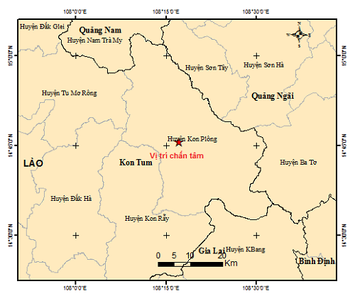 Động đất xảy ra tại khu vực huyện Kon Plông, tỉnh Kon Tum lúc 20 giờ tối 29/3/2023.