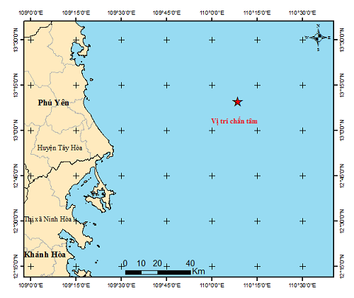 Động đất xảy ra tại khu vực Biển Đông, cách TP Tuy Hòa, tỉnh Phú Yên khoảng 82 km ngày 28/3/2023.