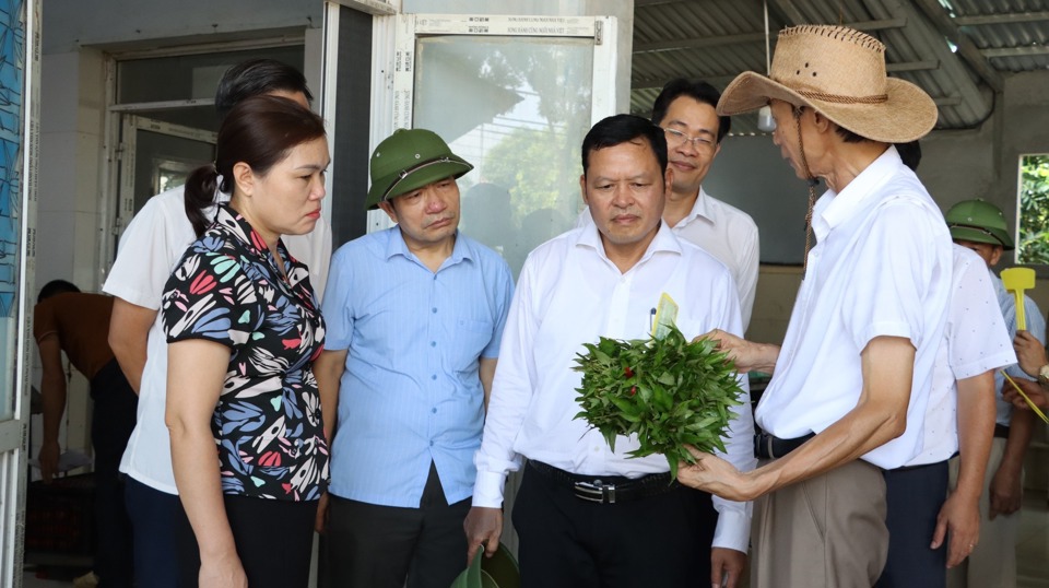 Đại diện Hợp tác xã Rau quả sạch Chúc Sơn giới thiệu về truy xuất nguồn gốc sản phẩm. 