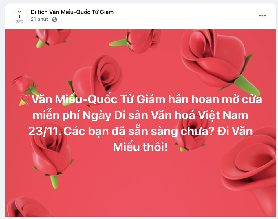 Văn Miếu - Quốc Tử Giám thông báo mở cửa miễn phí đón khách tham quan ngày 23/11.