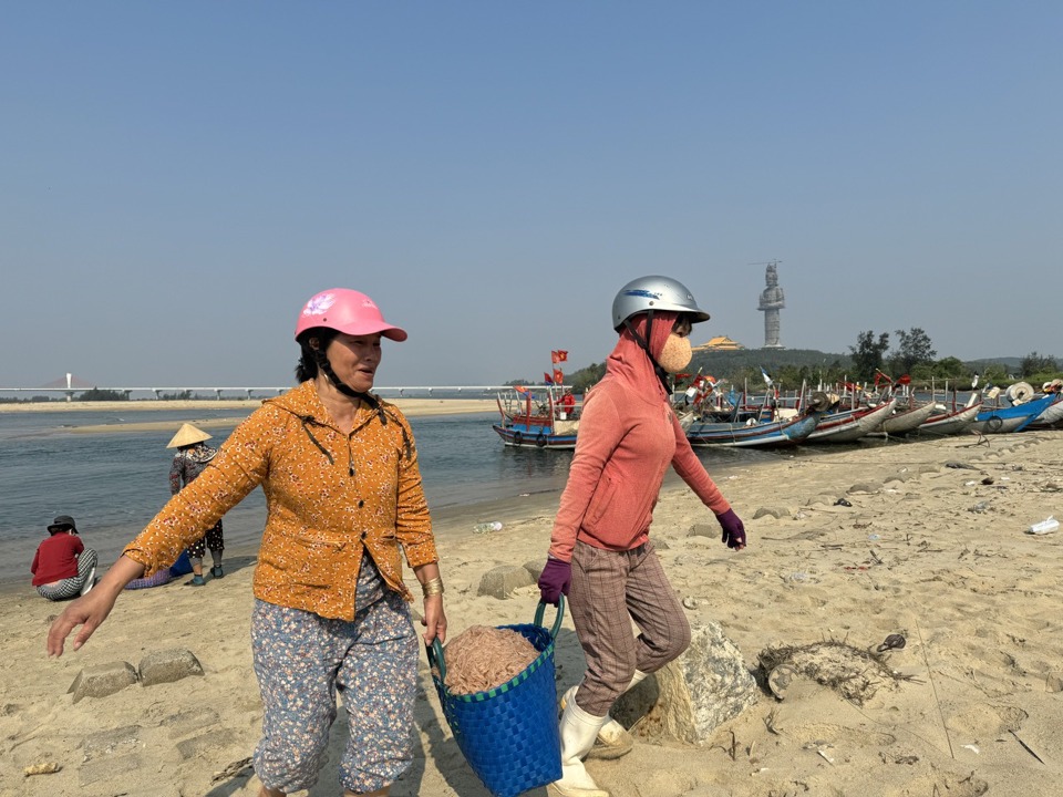 Mỗi ngày, có hàng chục tàu, ghe nhỏ cập bến tại bãi biển Khê Tân (xã Tịnh Khê, TP Quảng Ngãi) mang theo những giỏ ruốc đầy ắp.