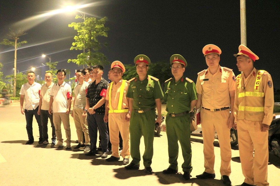 Lực lượng Công an huyện Thủy Nguyên đảm bảo ANTT tại khu vực đô thị mới Bắc sông Cấm. Ảnh Công an huyện Thủy Nguyên