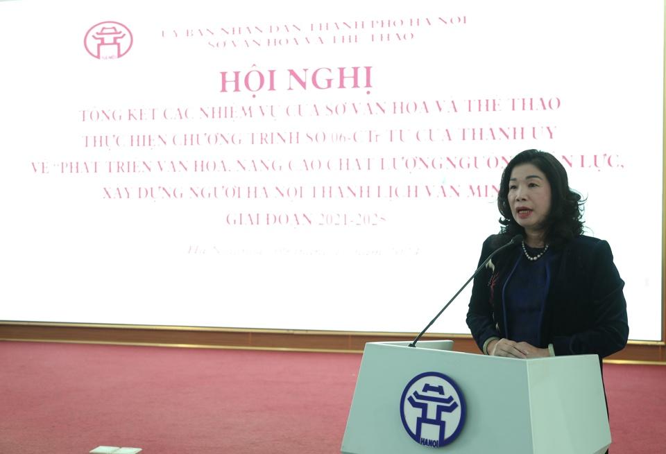 Phó Giám đốc Sở VH&TT Hà Nội Trần Thị Vân Anh phát biểu tại hội nghị.
