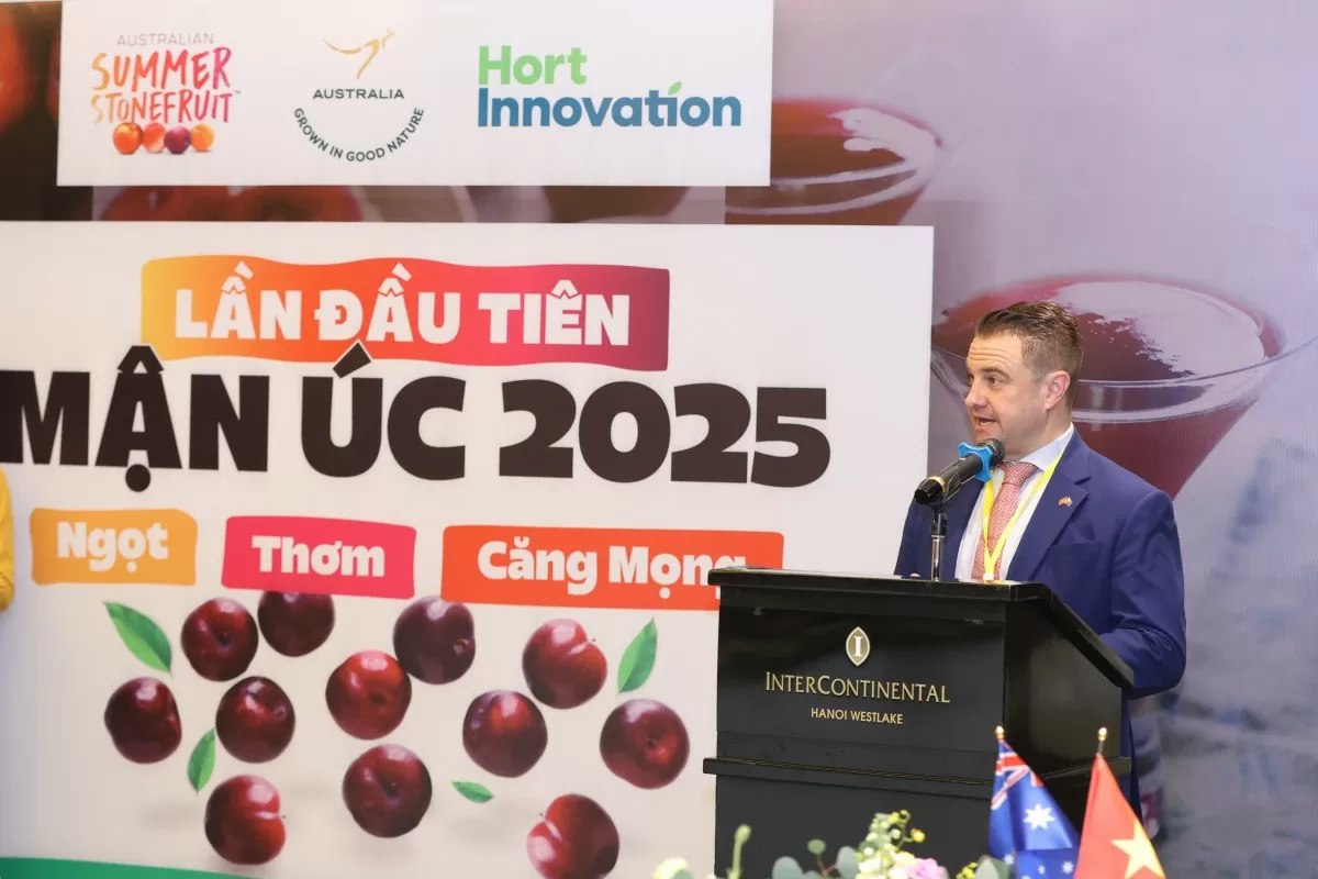 Ông Christopher Morley, Tham tán thương mại thuộc Austrade Việt Nam, phát biểu tại sự kiện. Ảnh: HM Ông Christopher Morley, Tham tán thương mại thuộc Austrade Việt Nam, phát biểu tại sự kiện. Ảnh: HM