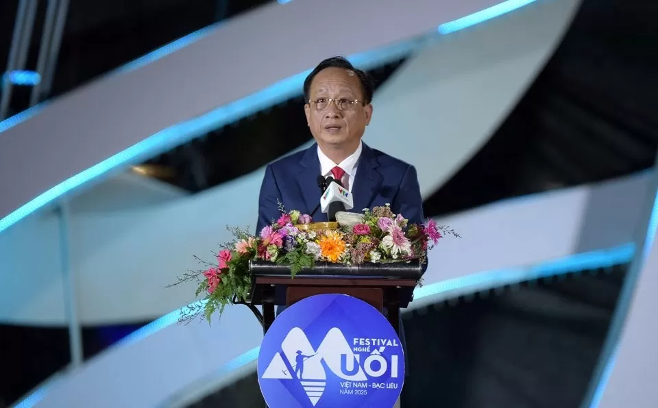 ông Phạm Văn Thiều, Chủ tịch UBND tỉnh Bạc Liêu phát biểu kh Khai mạc Fesival Nghề muối Việt Nam - Bạc Liêu 2025