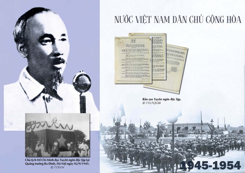 Ngày 2/9/1945, tại Quảng trường Ba Đình lịch sử, Chủ tịch Hồ Chí Minh đọc bản Tuyên ngôn độc lập, khai sinh nước Việt Nam Dân chủ Cộng hòa. Ảnh: Trung tâm Lưu trữ quốc gia I