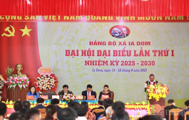 Đại hội đại biểu Đảng bộ xã Ia Dom lần thứ nhất, nhiệm kỳ 2025 - 2030. Ảnh: Hiền Mai