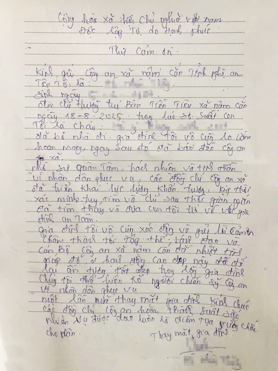 Gia đình cháu H. viết thư cảm ơn Công an xã Nậm Cắn Gia đình cháu H. viết thư cảm ơn Công an xã Nậm Cắn