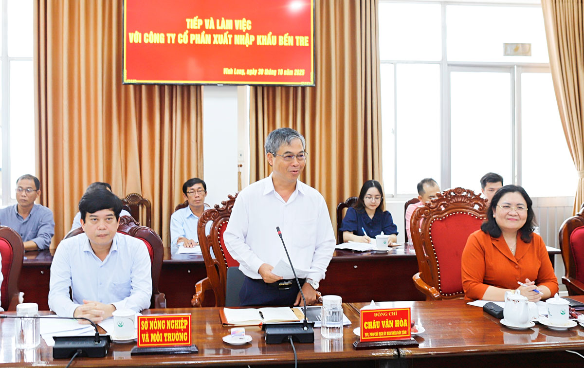 Lãnh đạo tỉnh Vĩnh Long tiếp và làm việc với Công ty CP Xuất nhập khẩu Bến Tre (Betrimex) về công tác phối hợp chuẩn bị Hội thảo quốc tế về ngành Dừa- Coconext 2026.