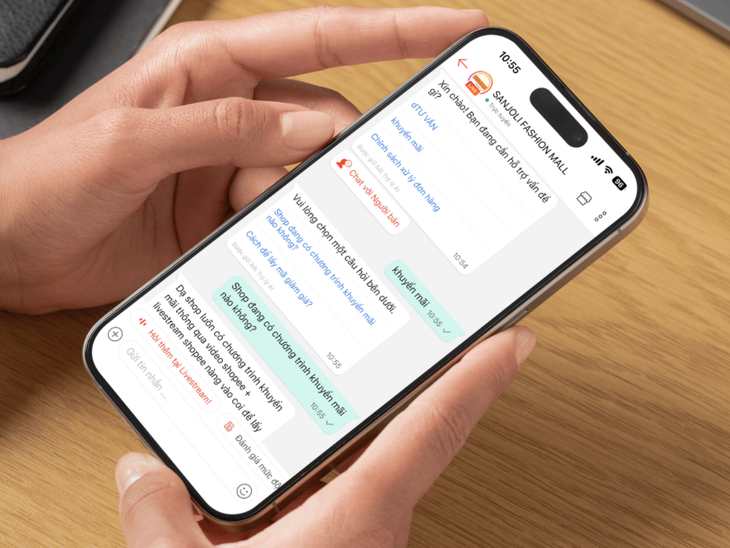 Sanjoli đang sử dụng AI Chatbot được cung cấp bởi Shopee