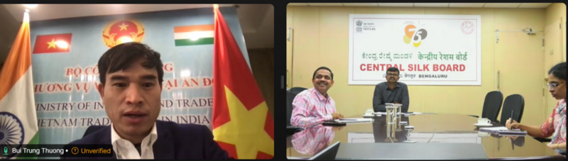 Ông Bùi Trung Thướng - Tham tán Thương mại hỗ trợ đoàn Hội đồng lụa trung ương Ấn Độ về việc tham dự hội chợ mùa xuân tại Việt Nam.