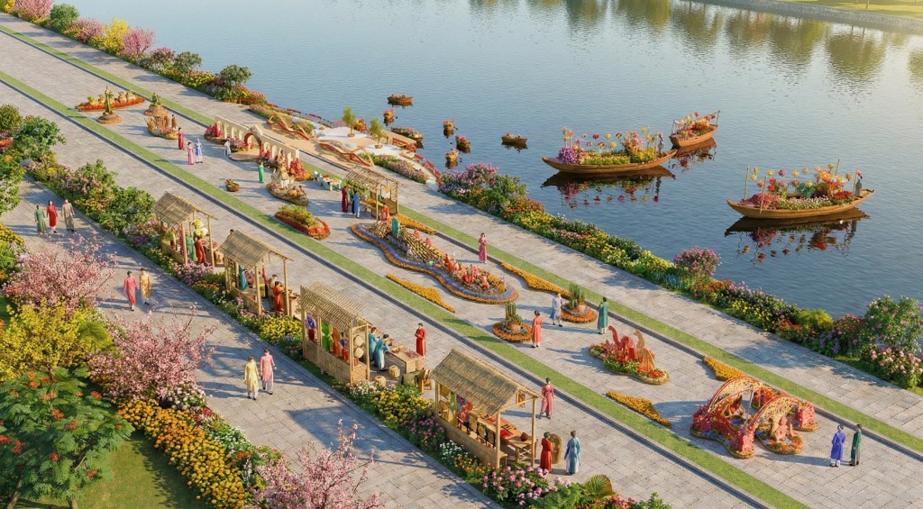 Đường hoa Waterpoint rực rỡ sắc màu, chào đón khách du xuân đến thưởng lãm (Ảnh phối cảnh minh họa)