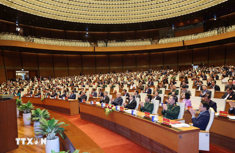 Các đại biểu dự hội nghị tại điểm cầu chính Hội trường Diên Hồng. (Ảnh: Phương Hoa/TTXVN)