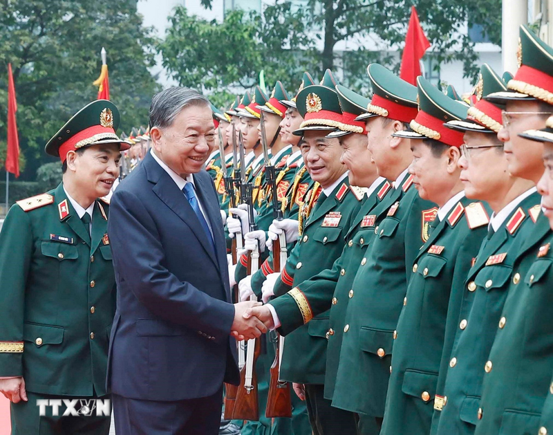 Tổng Bí thư Tô Lâm đến thăm và làm việc với Học viện Kỹ thuật quân sự. Ảnh: Thống Nhất/TTXVN