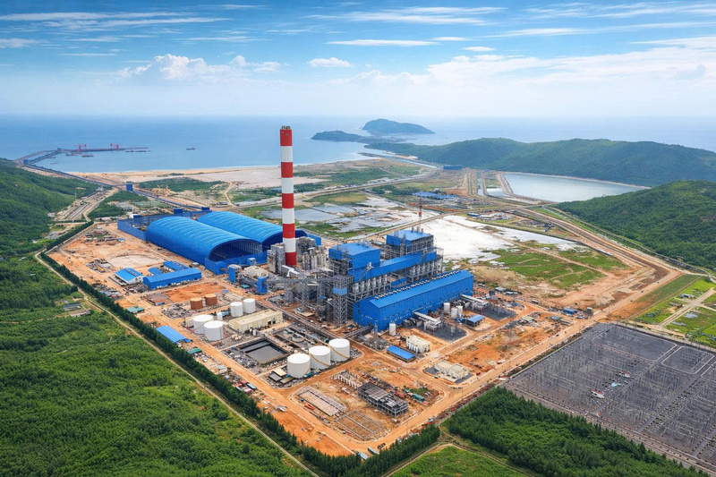 Quang cảnh dự án Nhà máy Nhiệt điện Quảng Trạch I thuộc Trung tâm Điện lực Quảng Trạch. Ảnh: EVNPMB2