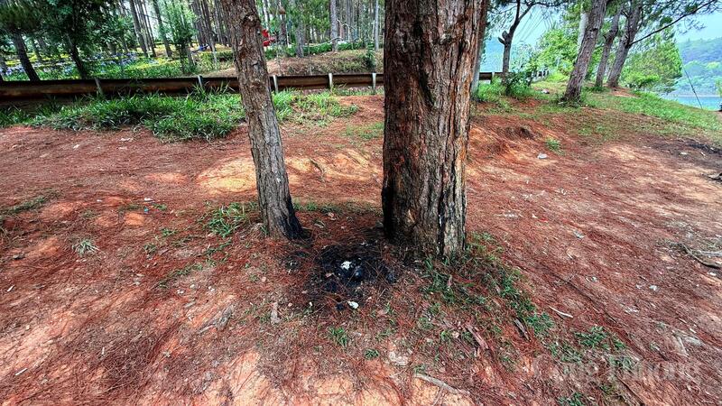 Hiện trường đốt rác bừa bãi tại khu du lịch quốc gia Hồ Tuyền Lâm. Ảnh: Vĩnh Quý