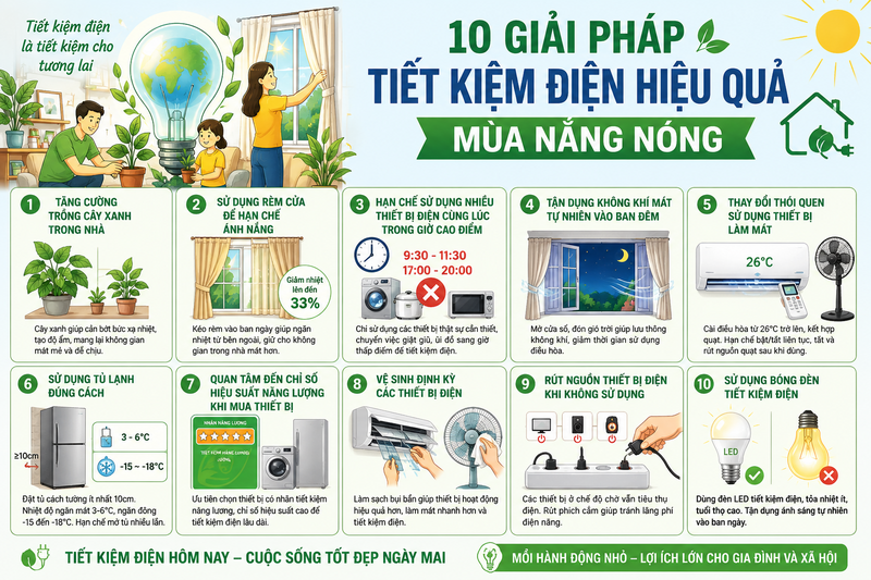 Áp dụng 10 giải pháp này sẽ giúp người tiêu dùng tiết kiệm điện hiệu quả vào mùa hè