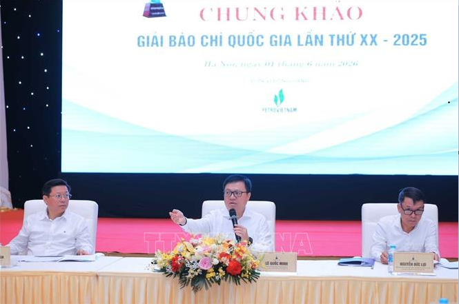 Đoàn Chủ tịch điều hành vòng Chung khảo Giải báo chí Quốc gia lần thứ 20 - năm 2026. Ảnh: Hoàng Hiếu - TTXVN