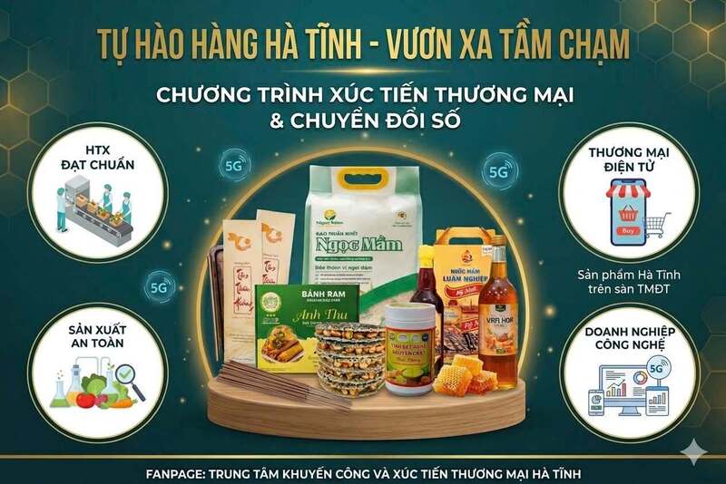 Ngành Công Thương Hà Tĩnh kêu gọi người dân Hà Tĩnh hãy ưu tiên lựa chọn sản phẩm tỉnh nhà khi mua sắm trực tuyến. Ảnh: Trung tâm KC&XTTM Hà Tĩnh