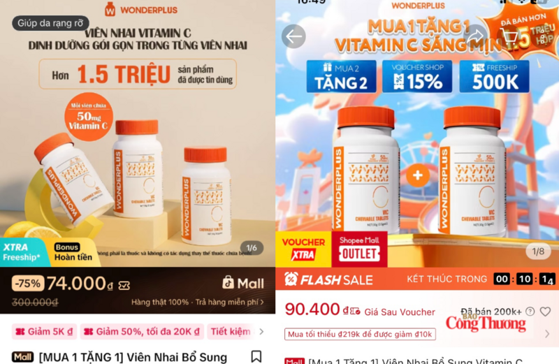 Wonderplus là đơn vị chịu trách nhiệm công bố các sản phẩm Vitamin C và Vitamin D mang thương hiệu cùng tên. Ảnh chụp màn hình.