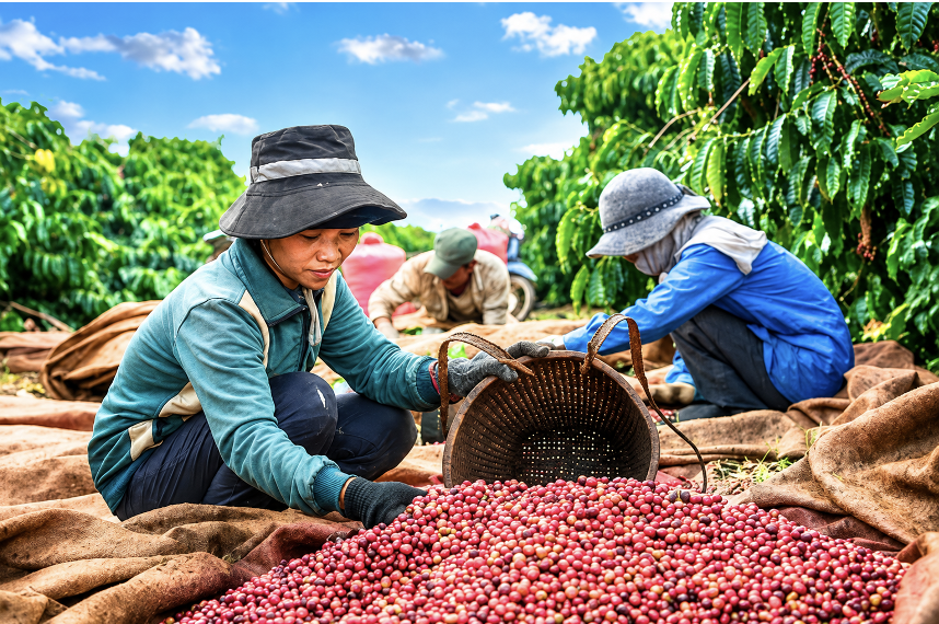Người dân thu hoạch cà phê. (Ảnh: UBND xã Chư Păh)