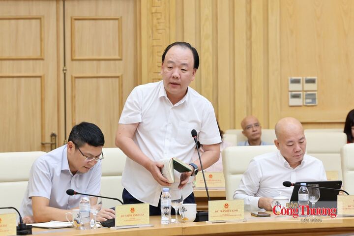 Cục trưởng Cục Quản lý và Phát triển thị trường trong nước Trần Hữu Linh phát biểu tại hội nghị.