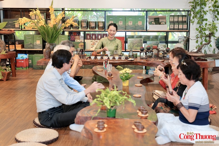 Nghệ nhân Mai Khánh Hòa giới thiệu về trà tại không gian phố Trịnh Công Sơn.